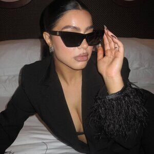 Burberry BE4405F 300187 Sunglasses Black Cat Eye Frame, Grey Lenses